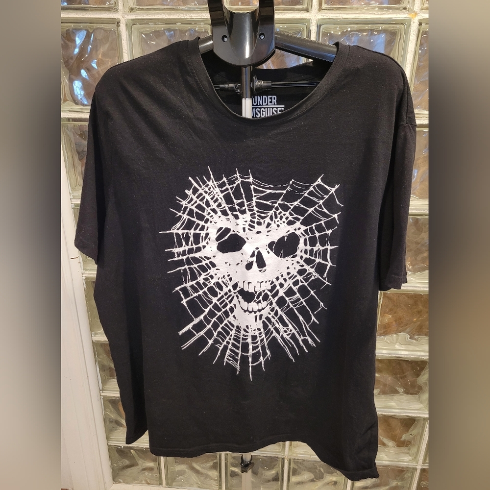 Under Disguise Skull Spider Web Graphic T-Shirt Black Men's XXL Goth 100% Cotton